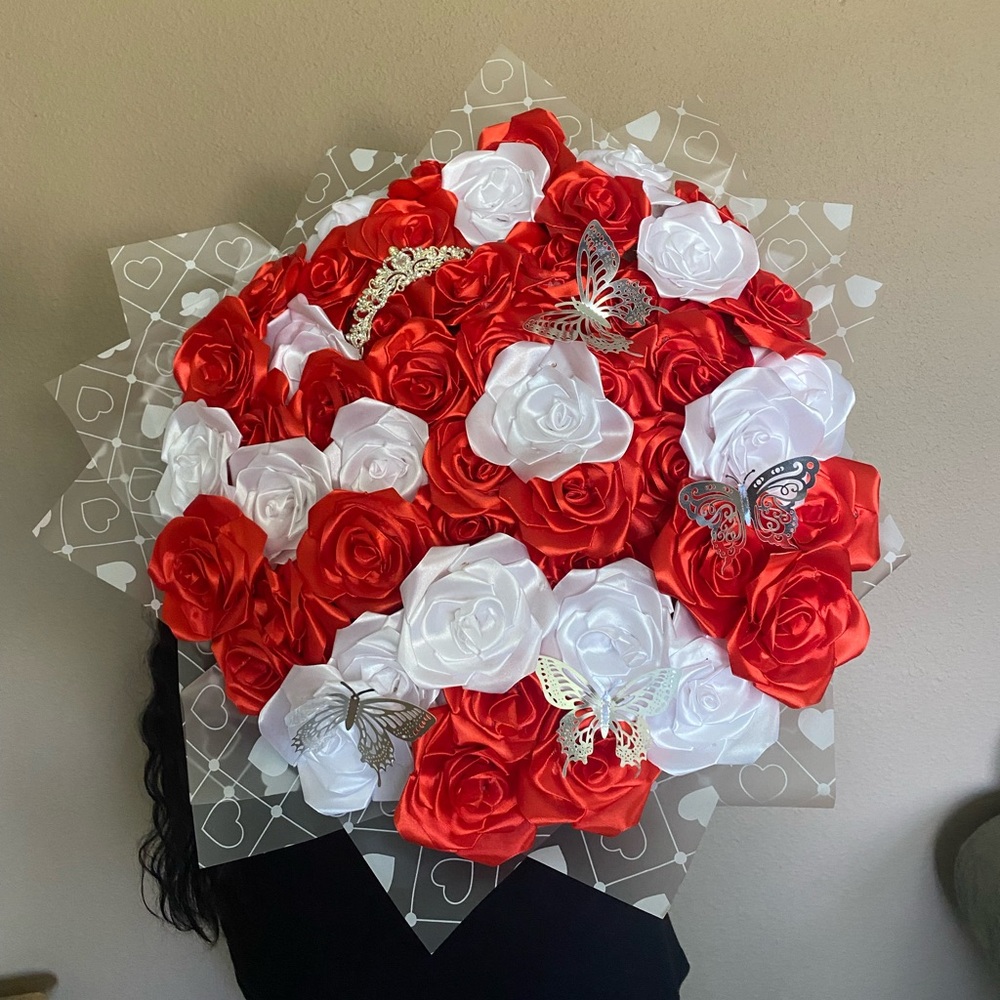 Eternal Rose Bouquet with Butterfly Accents & Tiara